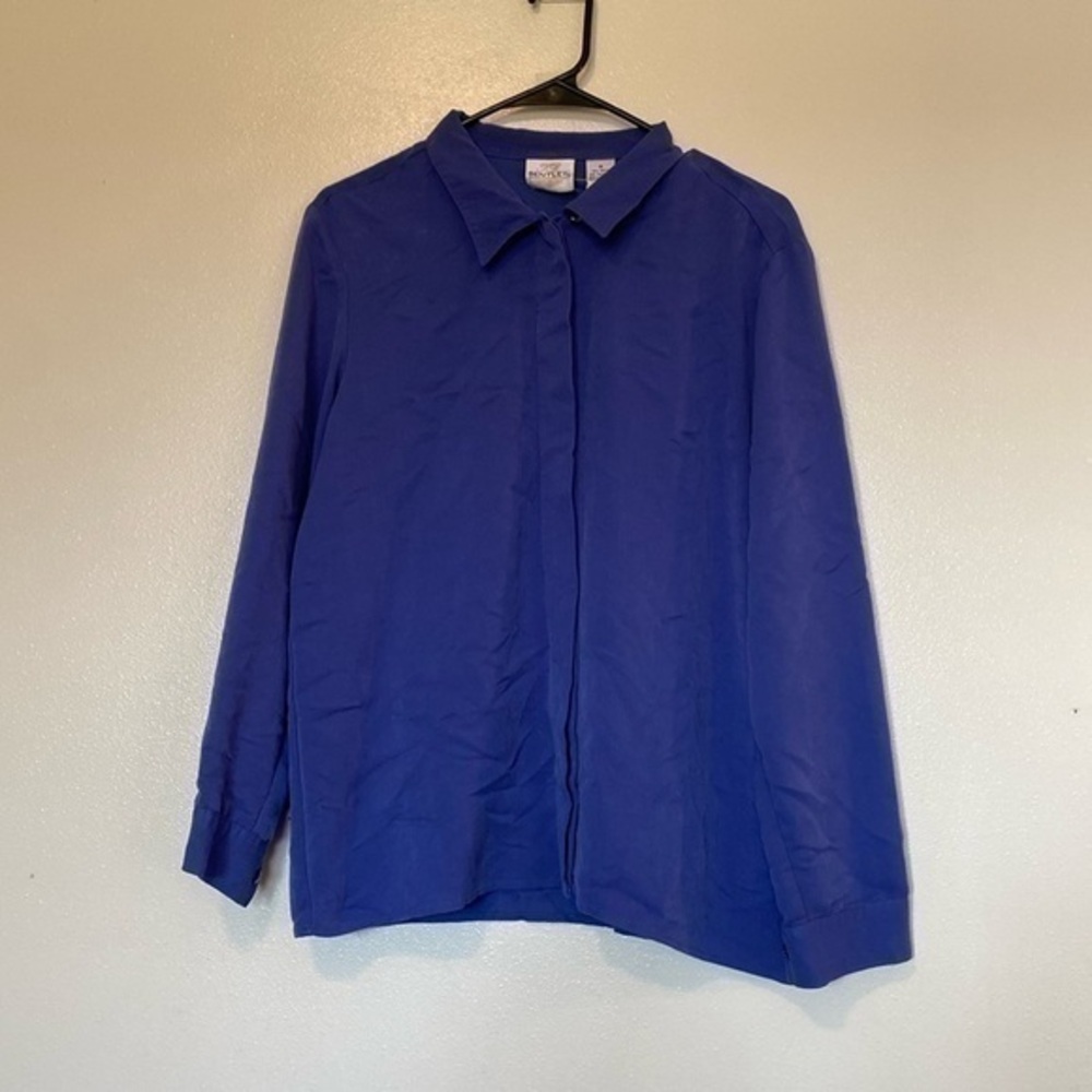 Bentley rayon blend long sleeve full hidden button down collard shirt bl…